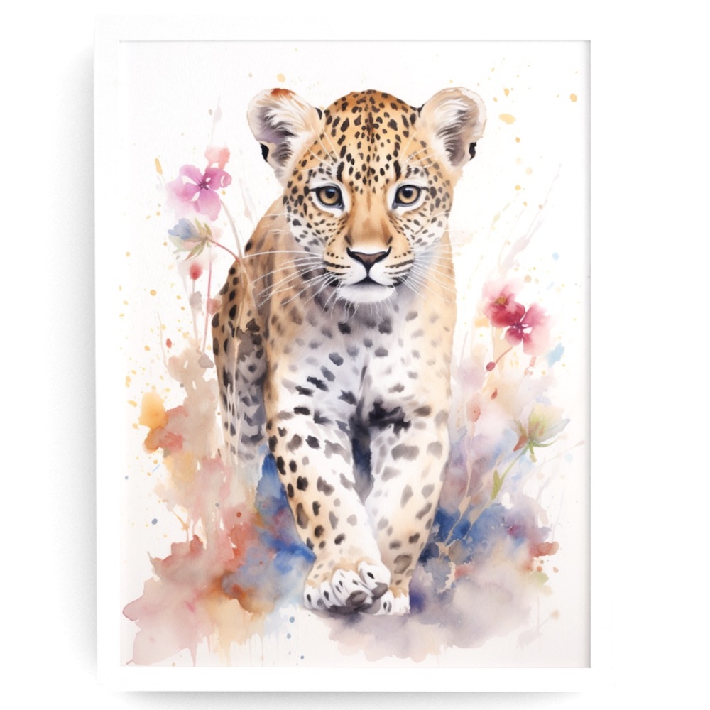 Watercolor Leopard Portrait Wall Art Illustration Print Poster Unframed